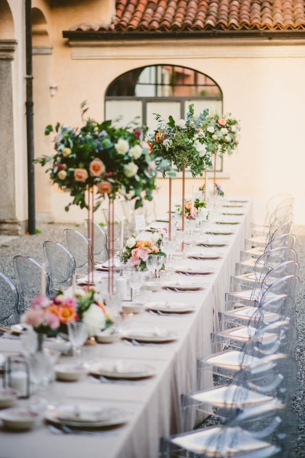 Tavolo imperiale decorato per il ricevimento di matrimonio a Villa Bossi Varese.