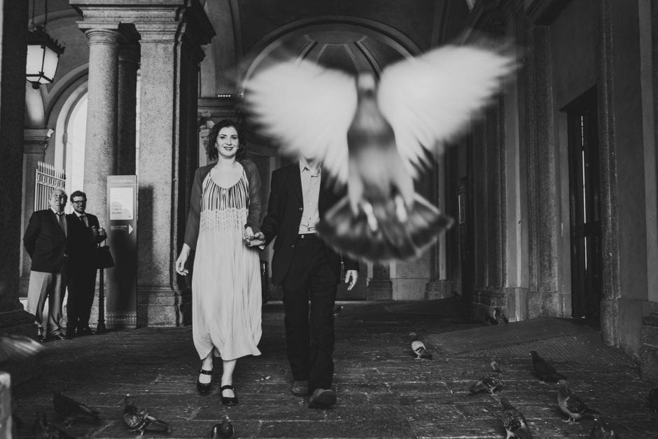 Gli sposi arrivano a Palazzo Reale Milano per la loro cerimonia civile.