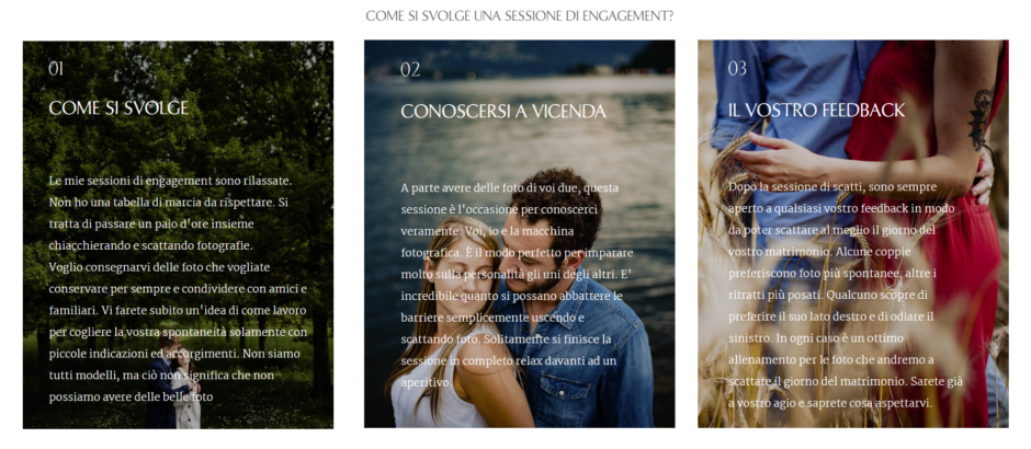 Servizi pacchetti matrimonio, ateprima servizo di engagement.