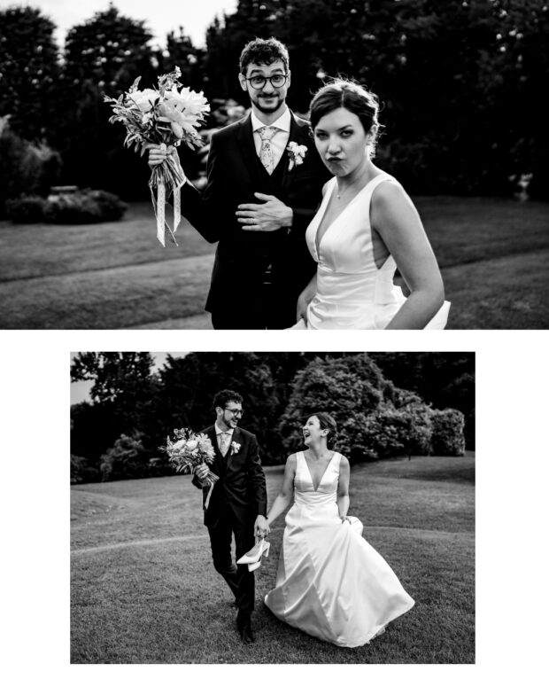 Ritratti in binco e nero degli sposi, spontenei e divertenti