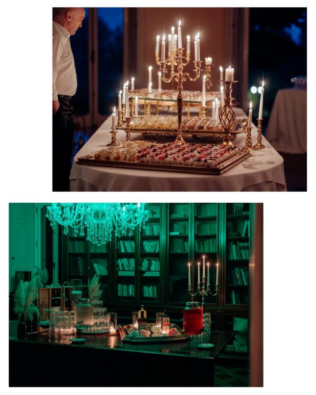 Dettagli serali della location, come cambia l'atmosfera con le luci delle candele