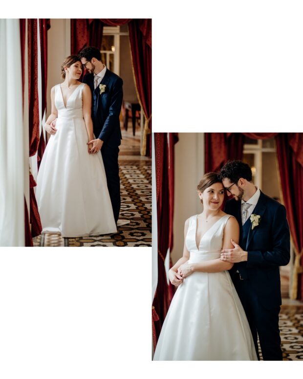 Ritratti eleganti all'interno di Hotel Villa Borghi, sfruttando i corridoi con le ampie vetrate