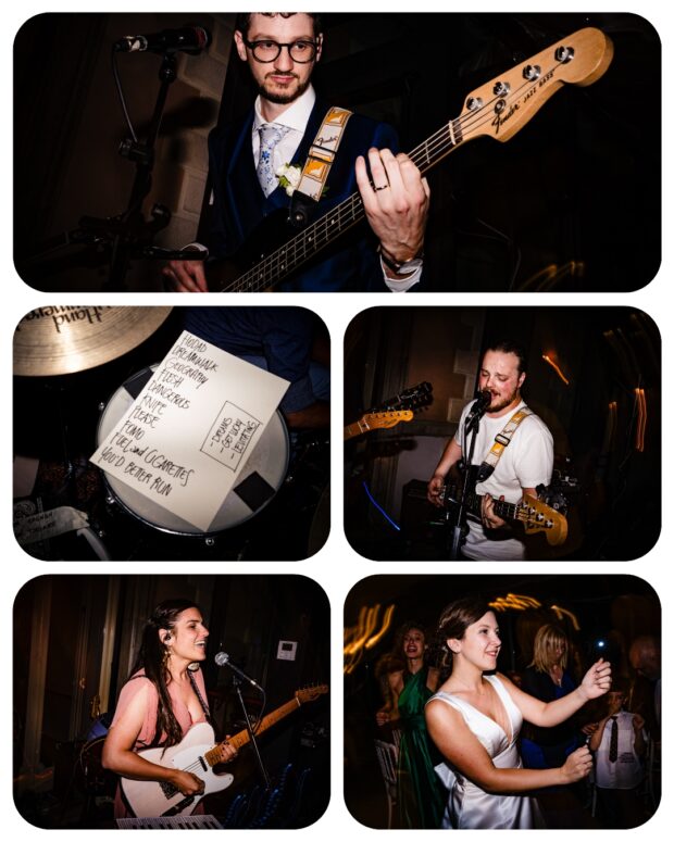 Il concerto finale a chiusura del matrimonio, con Giulio che imbraccia il basso e Carolina che balla in pista