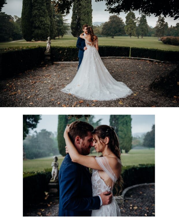 Abito sposa visto da dietro con focus sul velo